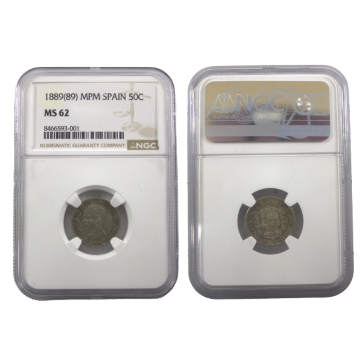 50 Céntimos Alfonso XIII - 1889 (*89) - Encapsulada MS 62