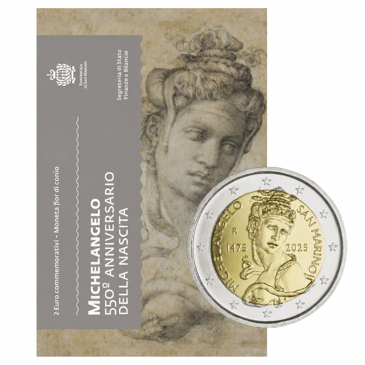 2 euros San Marino 2025 – 550 años del nacimiento de Miguel Ángel